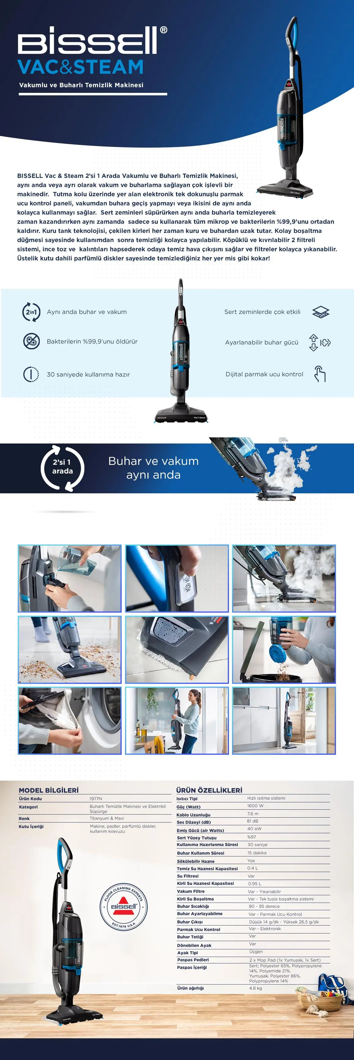 Bissell Vac & Steam 2`si 1 arada Vakumlu ve Buharlı Temizlik Makinesi Bissell Vac & Steam 2`si 1 arada Vakumlu ve Buharlı Temizlik Makinesi