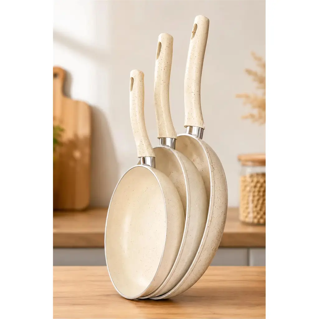 Çetcook 3'Lu Tava Setı 20-24-26 Cm Krem