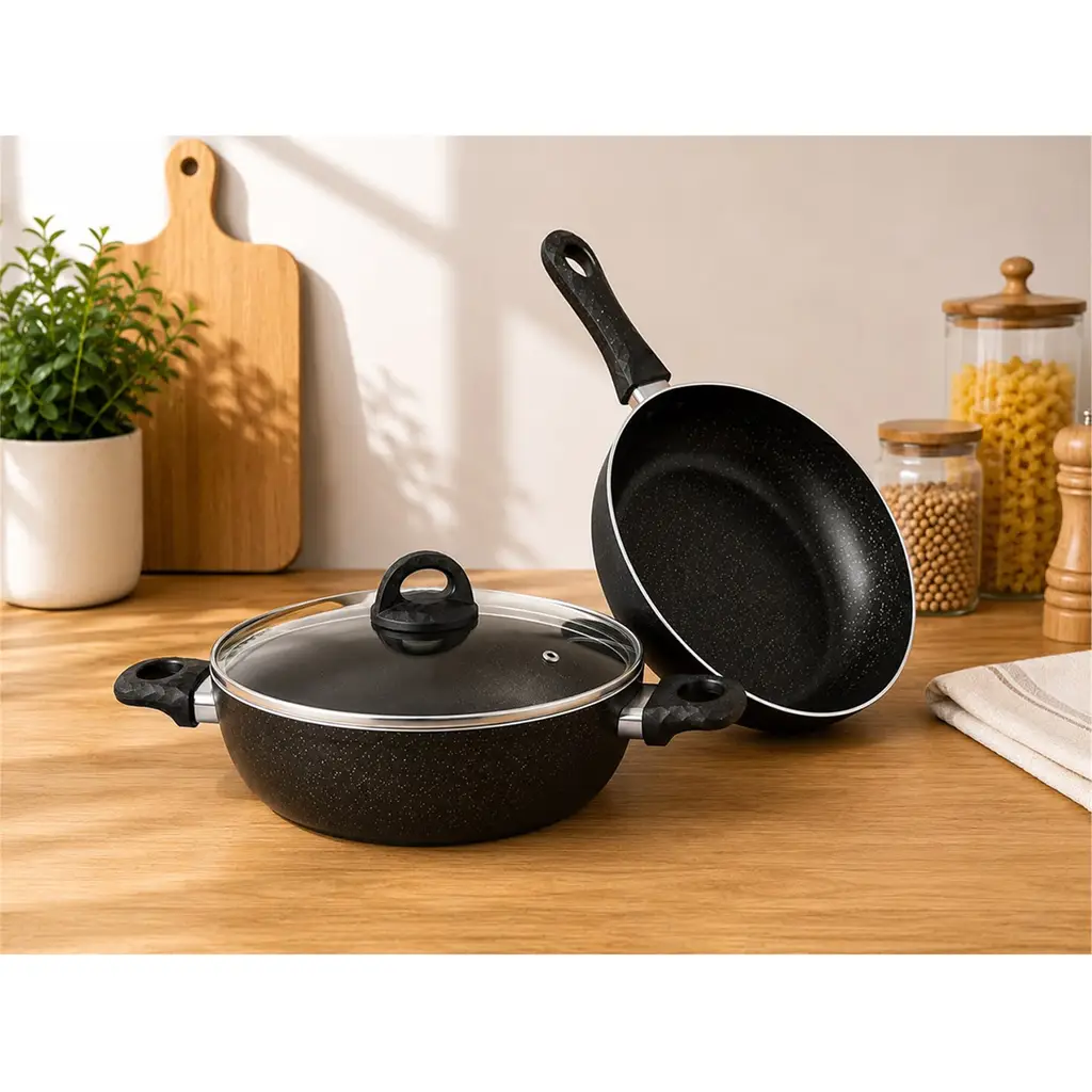 Çetcook Granit 2'Lı Set 24 Cm Karnıyarık 24 Cm Tava Siyah