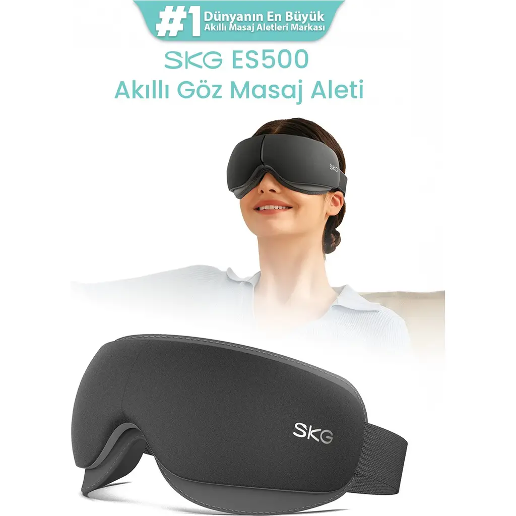 Skg ES500 Göz Masaj Aleti, Isı Terapili, Sessiz, Hafif ve Kolay Taşınabilir, Bluetooth Müzikli, Uzun Süreli Kullanım, 1500 Mah Batarya, (Mat Koyu Gri)