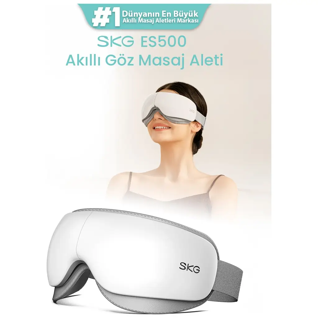 Skg ES500 Göz Masaj Aleti, Isı Terapili, Sessiz, Hafif ve Kolay Taşınabilir, Bluetooth Müzikli, Uzun Süreli Kullanım, 1500 mAh Batarya, (Parlak Beyaz)