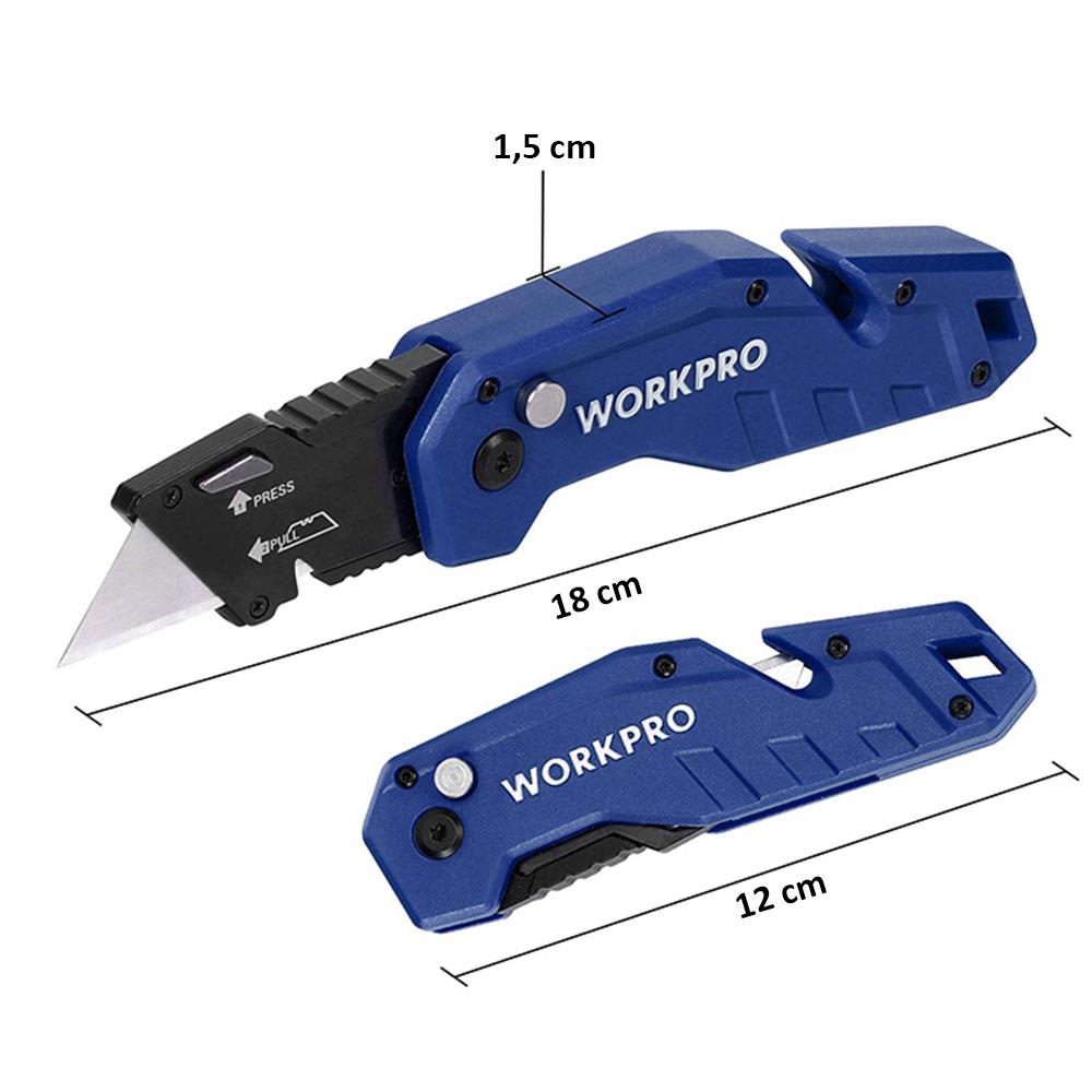 WORKPRO WP211008 Profesyonel Katlanır Çok Amaçlı Rötuş Maket Bıçağı + 10 Adet Yedek Bıçak WORKPRO WP211008 Profesyonel Katlanır Çok Amaçlı Rötuş Maket Bıçağı + 10 Adet Yedek Bıçak