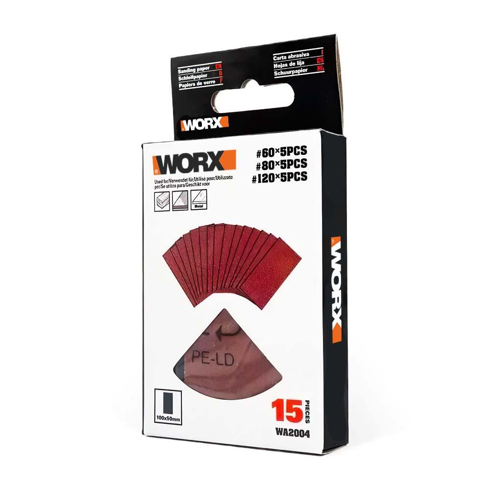 WORX WA2004 100x50mm 60, 80, 120 Kum, 15 Adet Cırtlı Universal Zımpara Kâğıdı Seti WORX WA2004 100x50mm 60, 80, 120 Kum, 15 Adet Cırtlı Universal Zımpara Kâğıdı Seti