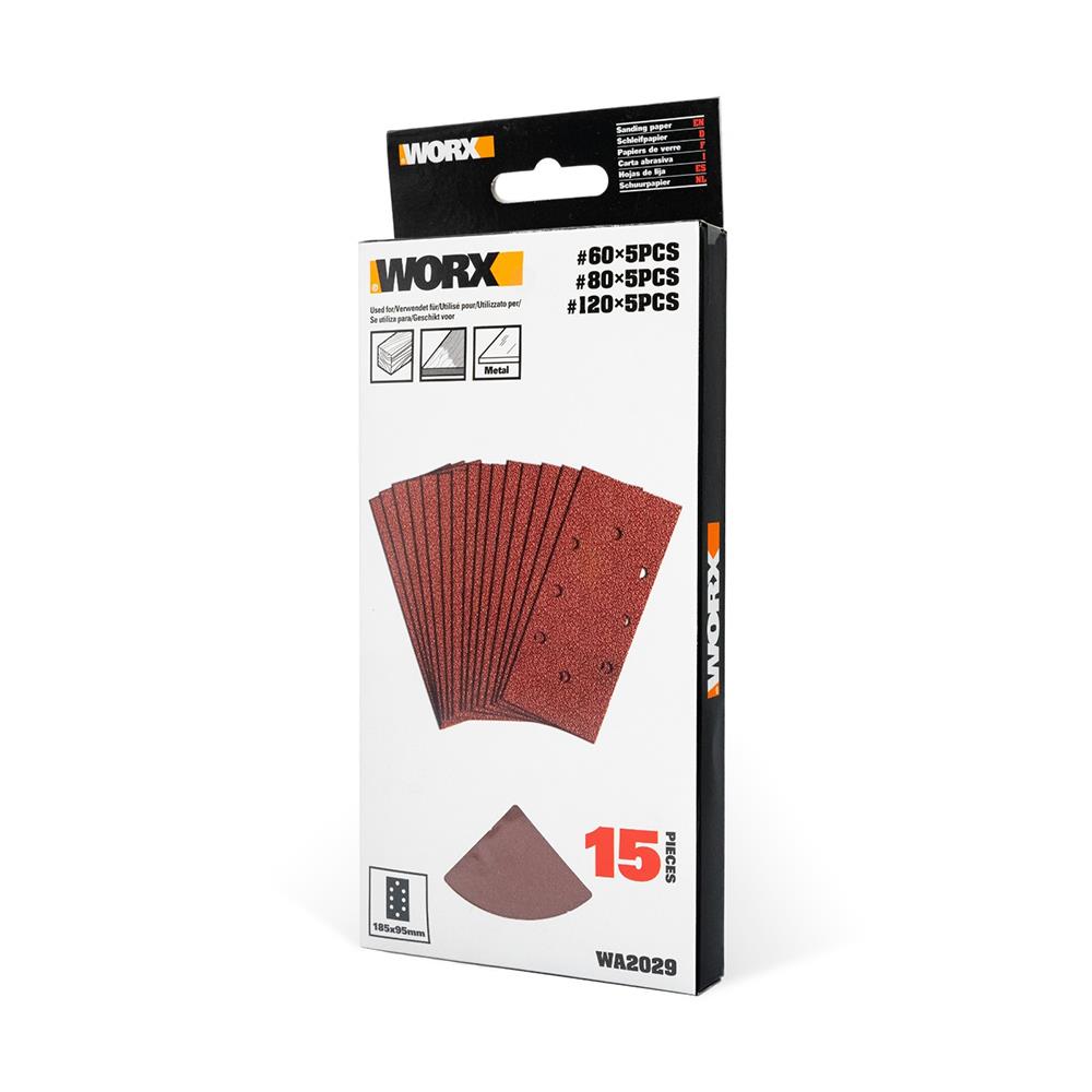 WORX WA2029 185x95mm 60, 80, 120 Kum, 15 Adet Cırtlı Universal Zımpara Kâğıdı Seti WORX WA2029 185x95mm 60, 80, 120 Kum, 15 Adet Cırtlı Universal Zımpara Kâğıdı Seti
